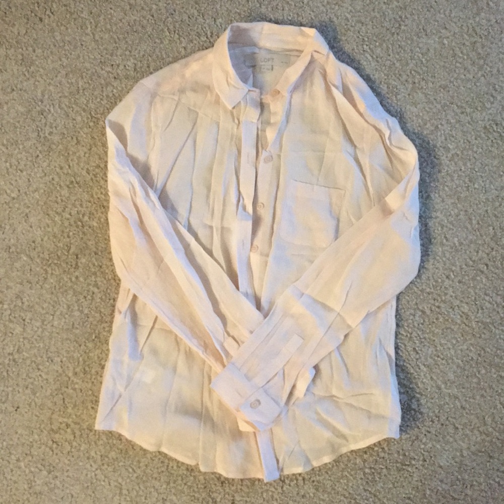 Loft Sheer Pale Pink Button Down